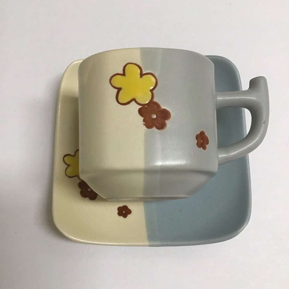 Japanese Pottery Espresso Coffee Cup & Saucer Tea Cup Mod Cherry Blossom Floral - Picture 14 of 15